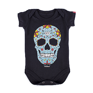Body Bebê Caveira Mexicana Preto