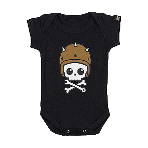 Body Bebê Caveirinha Motoqueira Preto