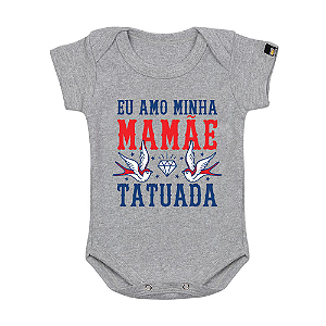 Body Bebê Mamãe Tatuada Cinza Mescla