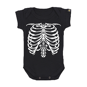 Body Bebê Caveira Esqueleto Preto