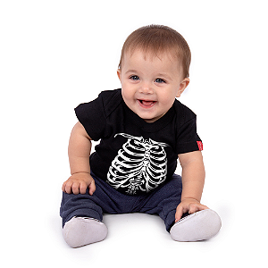 Body Bebê Caveira Esqueleto Preto