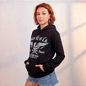 Moletom Canguru Feminino Skull Gas Co Preto