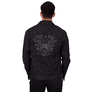 Jaqueta Jeans Lavado Fuel And Fire Preta