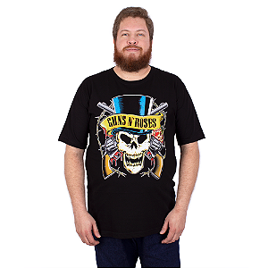 Camiseta Plus Size Guns N' Roses Top Hat Preta Oficial