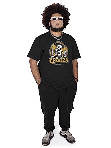 Camiseta Plus Size Cerveja Caveira Mexicana - Preta.
