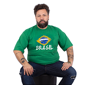 Camiseta Plus Size Brasil Bandeira Copa Verde.