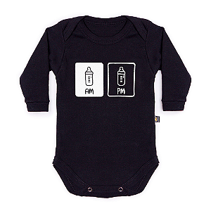 Body Bebê Manga Longa AM PM Preto