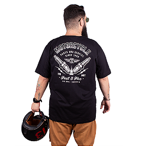 Camiseta Plus Size Motorcycle Parts and Service - Preta.