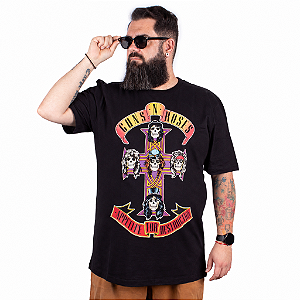 Camiseta Plus Size Guns N' Roses Appetite for Destruction Preta Oficial