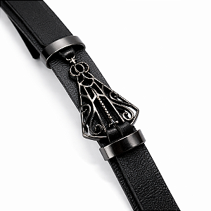Pulseira Em Couro e Aço Inoxidável Nossa Senhora Aparecida - Preta