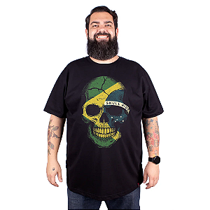 Camiseta Plus Size Brasil Skull Rider - Preta