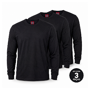 Pack 3 Camisetas Manga Longa 100% Algodão