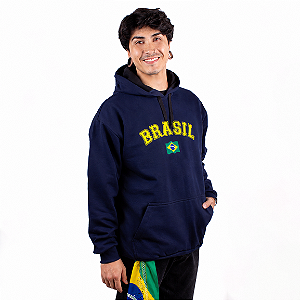 Moletom Canguru Brasil Clássico - Marinho