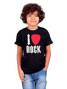Camiseta Infantil I Love Rock Preta.