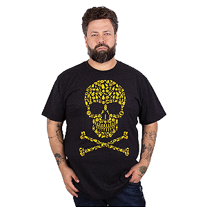 Camiseta Plus Size Caveira Cerveja Preta Jaguar.