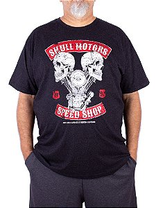 Camiseta Plus Size Moto Skull Motors Preto Jaguar.