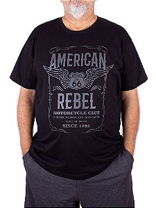 Camiseta Plus Size Moto American Rebel Preta.