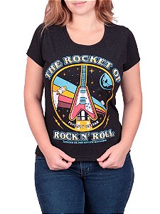 Camiseta Feminina Guitarra Rocket Flying V Preta Jaguar