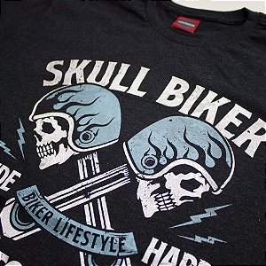 Camiseta Plus Size Moto Skull Biker Preta Jaguar.