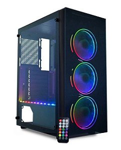 Gabinete Kmex Asgard Ritmico C/ 3 Fans, Mid Tower, Lateral de Vidro Temperado, Preto
