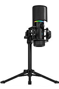 Microfone Gamer Streamplify Mic Tripod Com Tripé Ajustável Preto RGB, USB