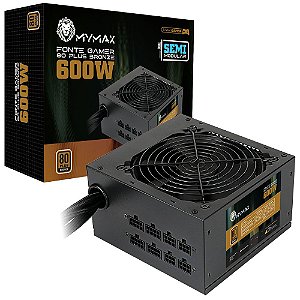 Fonte Mymax ATX 600W, Semi Modular, 80 Plus Bronze, PFC Ativo