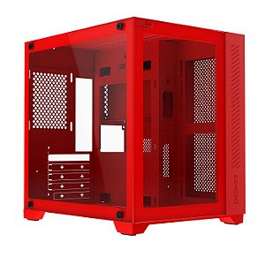 Gabinete Gamer Pcyes Forcefield Red Magma, Frontal E Lateral Em Vidro