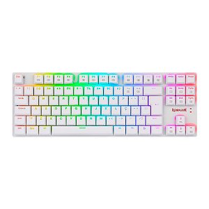 Teclado Gamer Mecânico Redragon APS TKL Branco, Teclas Slims, RGB, Switch Blue