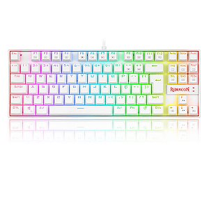 Teclado Gamer Mecânico Redragon Kumara, branco, RGB, Switch Dust-Proof Brown