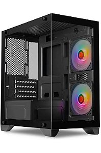 Gabinete Gladiator, Com 2 Fans, Lateral E Frente Em Vidro Temperado, Preto