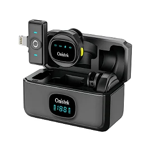 Microfone de Lapela Sem Fio Duplo para Iphone Onistek ON-MC827, Preto