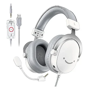 Headset Gamer Fifine H9, Som Surround 7.1, USB, Console e PC, Branco