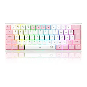 Teclado Gamer Mecânico Redragon Anivia, RGB, Switch Brown, Low Profile, Branco/Rosa
