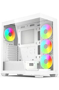 Gabinete Gamer Hilevel LV510, Mid-Tower, Com 4 Fans ARGB, Lateral de Vidro, Branco