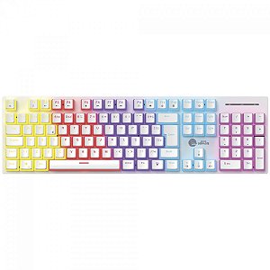 Teclado Gamer Mecânico Ninja Leap Pudim, Switch Blue, Rainbow, ABNT2, Full Size, Branco