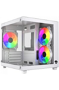 Gabinete Gamer Ninja Ryomaru, Mini-Tower, Lateral De Vidro, Com 3 Fans, Branco