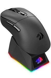 Mouse Gamer Redragon Ebony Standard Wireless/Bluetooth, c/ dock de carregamento, RGB, 24000DPI, Preto