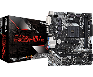 Placa Mãe ASRock B450M-HDV R4.0, AMD AM4, mATX, DDR4