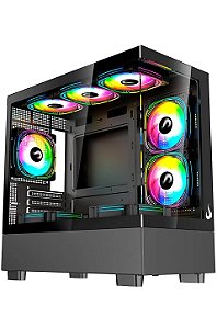 Gabinete Rise Mode Crystal Glass 03, Mid Tower, Lateral e frente de Vidro, Preto