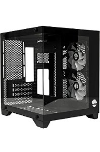 Gabinete Gamer Ninja Akyra X2, Mini-Tower, Lateral De Vidro, Com 2 Fans, Preto