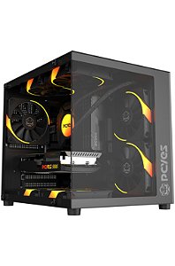 Gabinete Gamer Pcyes Mini Black Vulcan, Frontal E Lateral Em Vidro