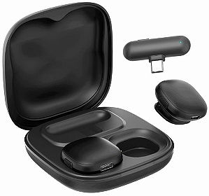 Microfone de Lapela Sem Fio Duplo Hrebos Clipsound IF-315, Tipo-C, Preto