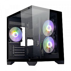 Gabinete Gamer Duex DXGA275BK , C/ 3 Fans ARGB, Mid-Tower, Lateral De Vidro, Preto