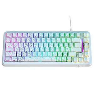 Teclado Gamer Magnético Attack Shark X82 HE 75%, Rapid Trigger, 8000Hz, 0.01ms, Backlit RGB, Branco e Cinza