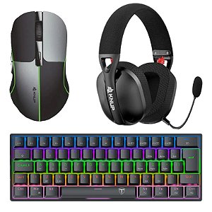 Combo Gamer S/fio Mouse Knup Anúbis MU018 + Teclado Mecânico T-Dagger Arena Pro Brown Preto + Headset Knup FN627