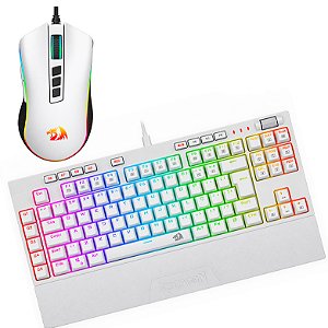 Combo Gamer Mouse Gamer Redragon Cobra V2 Cypher RGB 10000DPI + Teclado Mecânico Redragon Magic-Wand Pro Branco RGB