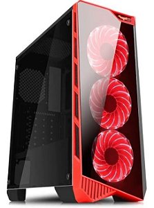 Gabinete K-mex Vamp, Mid Tower, Com 3 Fans Red, Lateral de Acrílico