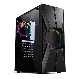Gabinete Pixxo CGG17B, Mid Tower, Com 2 Fans, Lateral de Acrílico, Preto