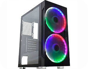Gabinete Kmex Anjo de Combate, Mid Tower, Com 2 Fans, Lateral de Vidro Temperado, Preto