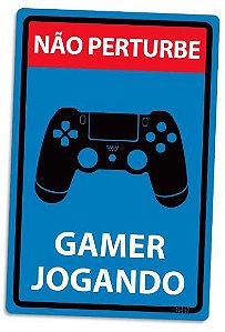 Placa Decorativa Gamer Jogando, Azul, PD05, 24 X 16 cm